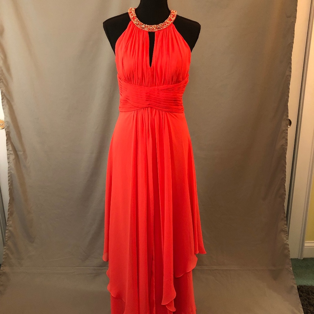 Orange Floor Length Halter Prom Dress